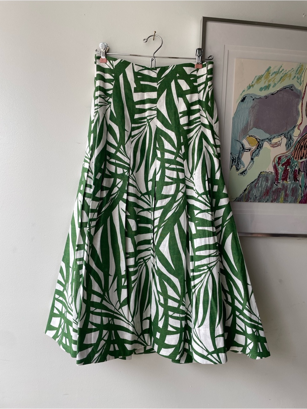 NWOT Kate Spade Palm Fronds Seamed Midi Skirt Green White Size 4